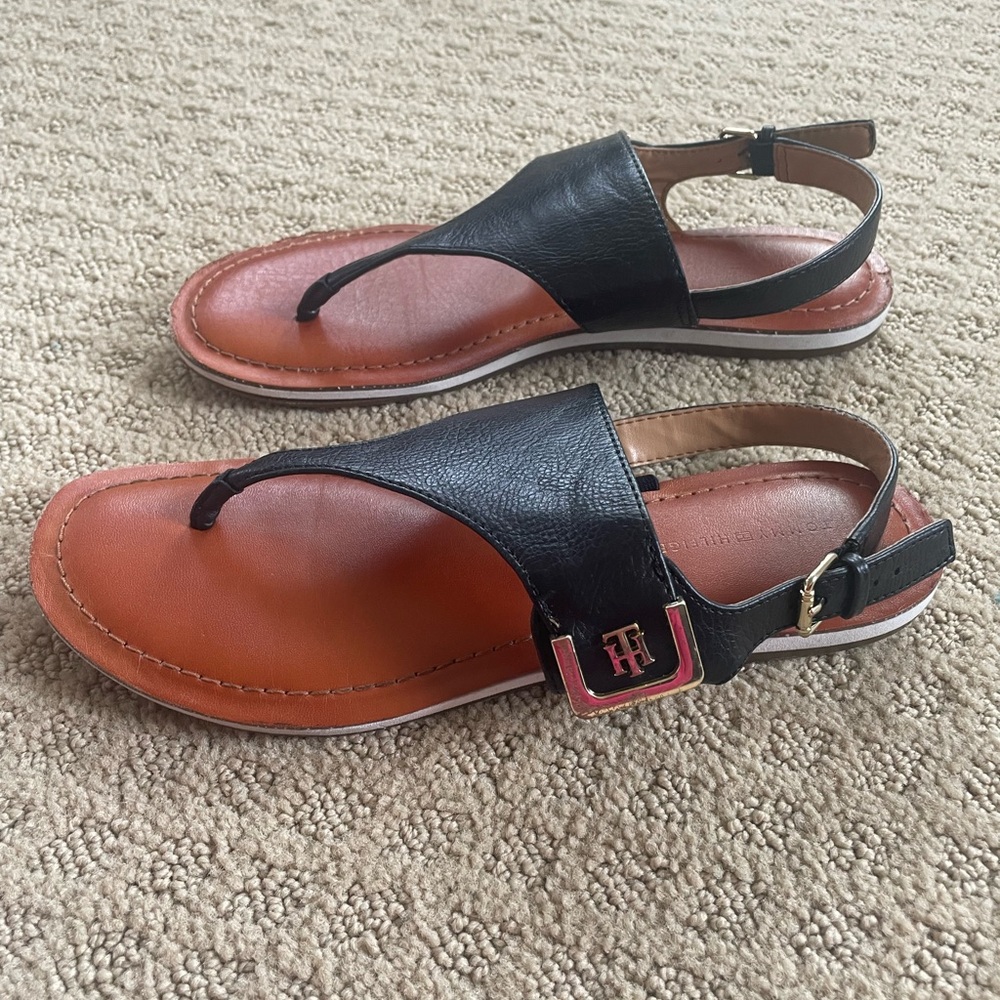Tommy Hilfiger Black and Brown Women's Sandals